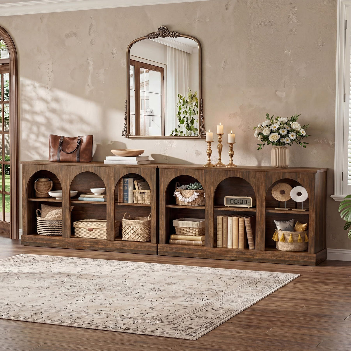 Tribesigns Black Console Table with Storage, 63" Long Arched Entryway Table