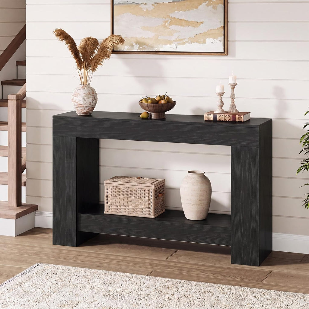 Garvee 47" Farmhouse 2-Tier Console Table for Entryway, Black