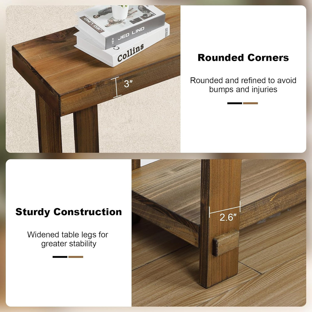 HOKYHOKY 42.5" Solid Wood Console Table for Entryway, Narrow Sofa Table