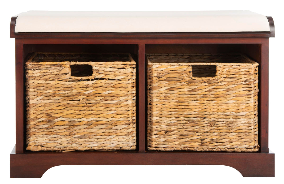 SAFAVIEH Freddy Wood Storage Bench, 33" Farmhouse Vintage White AMH5736D