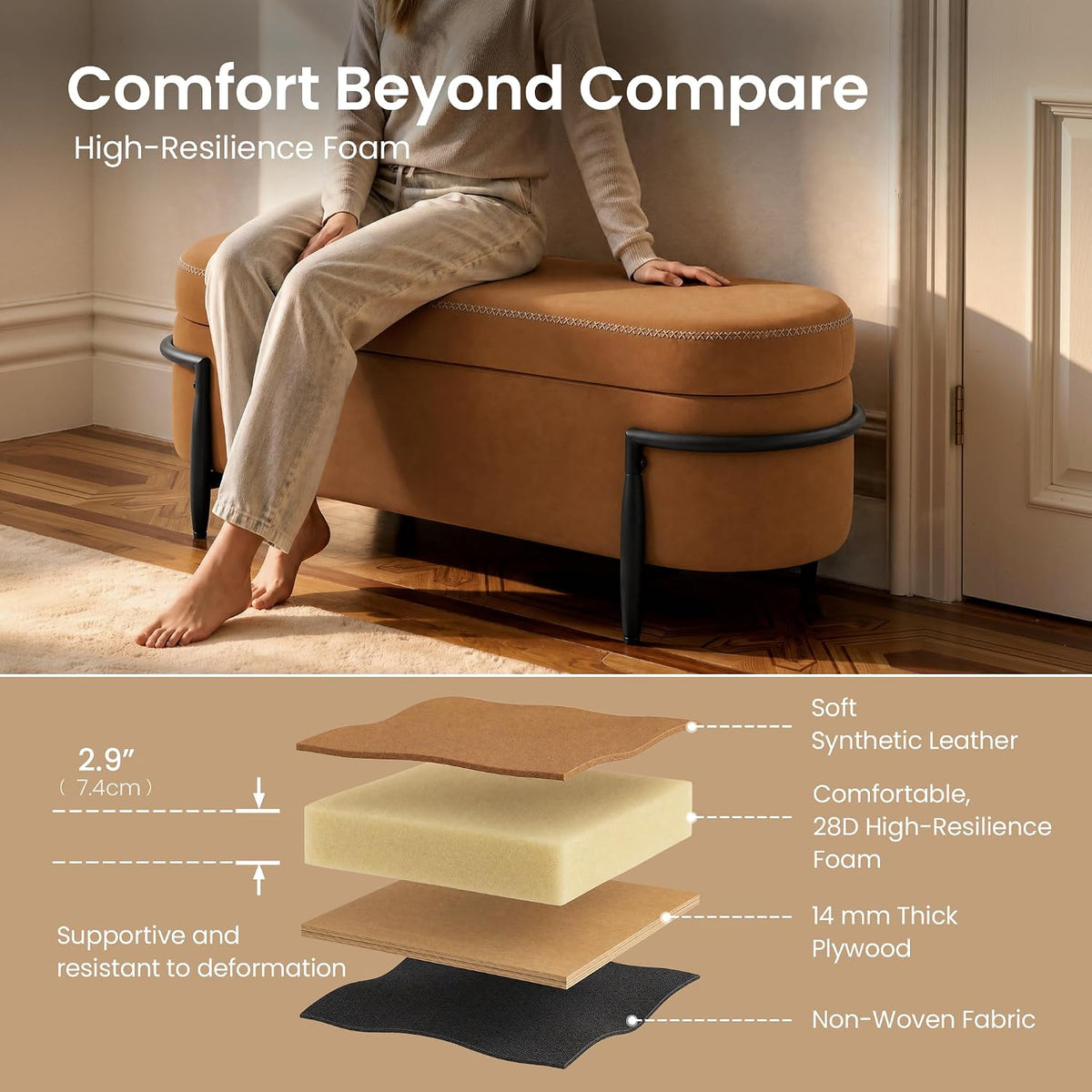 ModernMate 42.7" Storage Ottoman Bench, End of Bed Storage Chest Bench