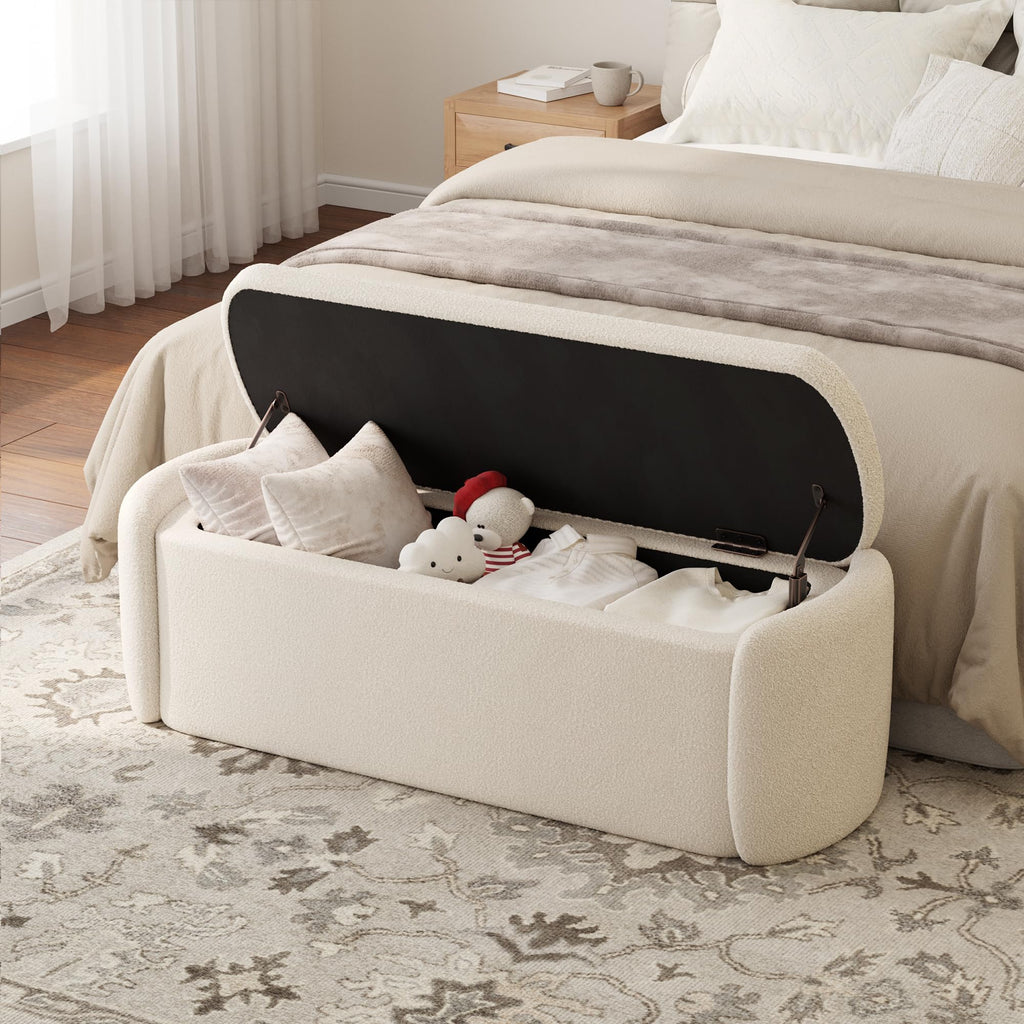 VKNOW Storage Bench, Upholstered Storage Ottoman Bench with Hinge, Khaki