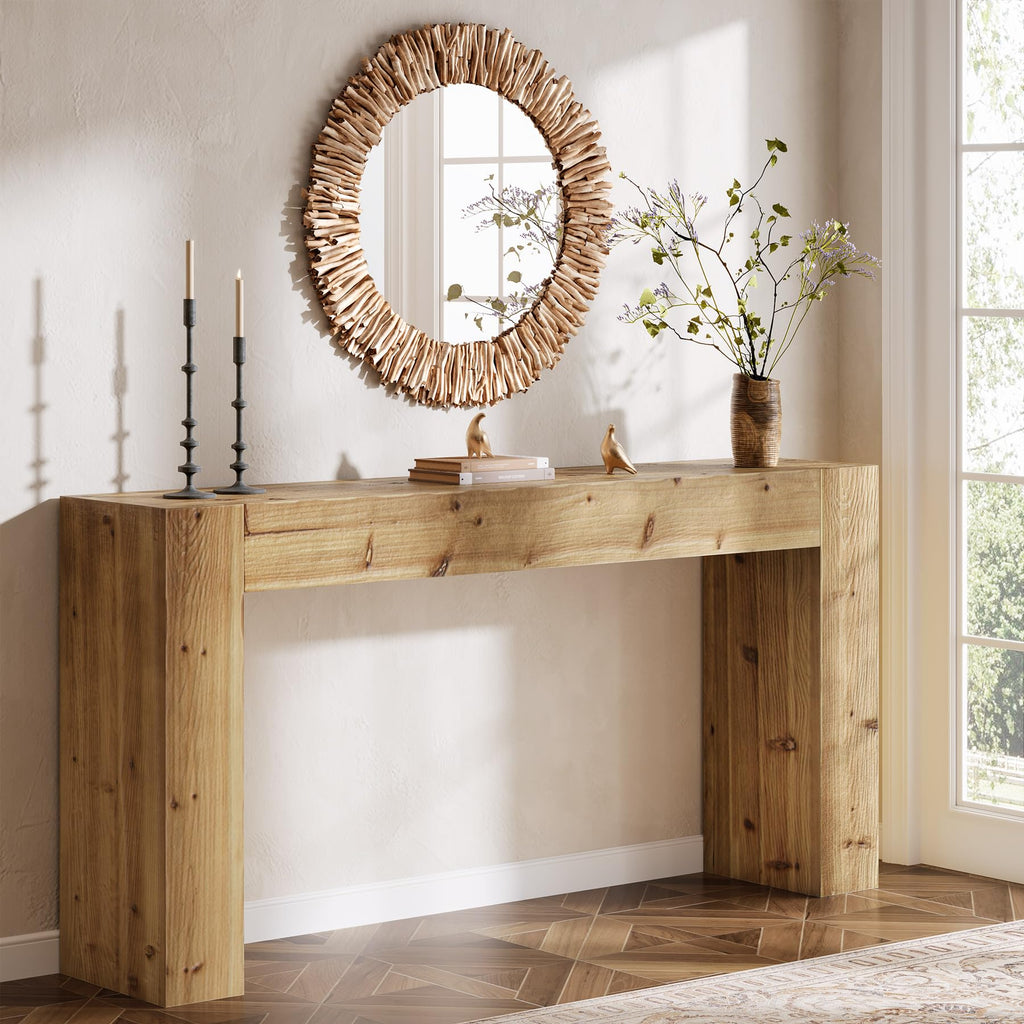 Solid Wood Console Table, 63-Inch Farmhouse Sofa Table Behind Couch for Entryway, Living Room, Foyer, Easy Assembly (Rustic Brown)