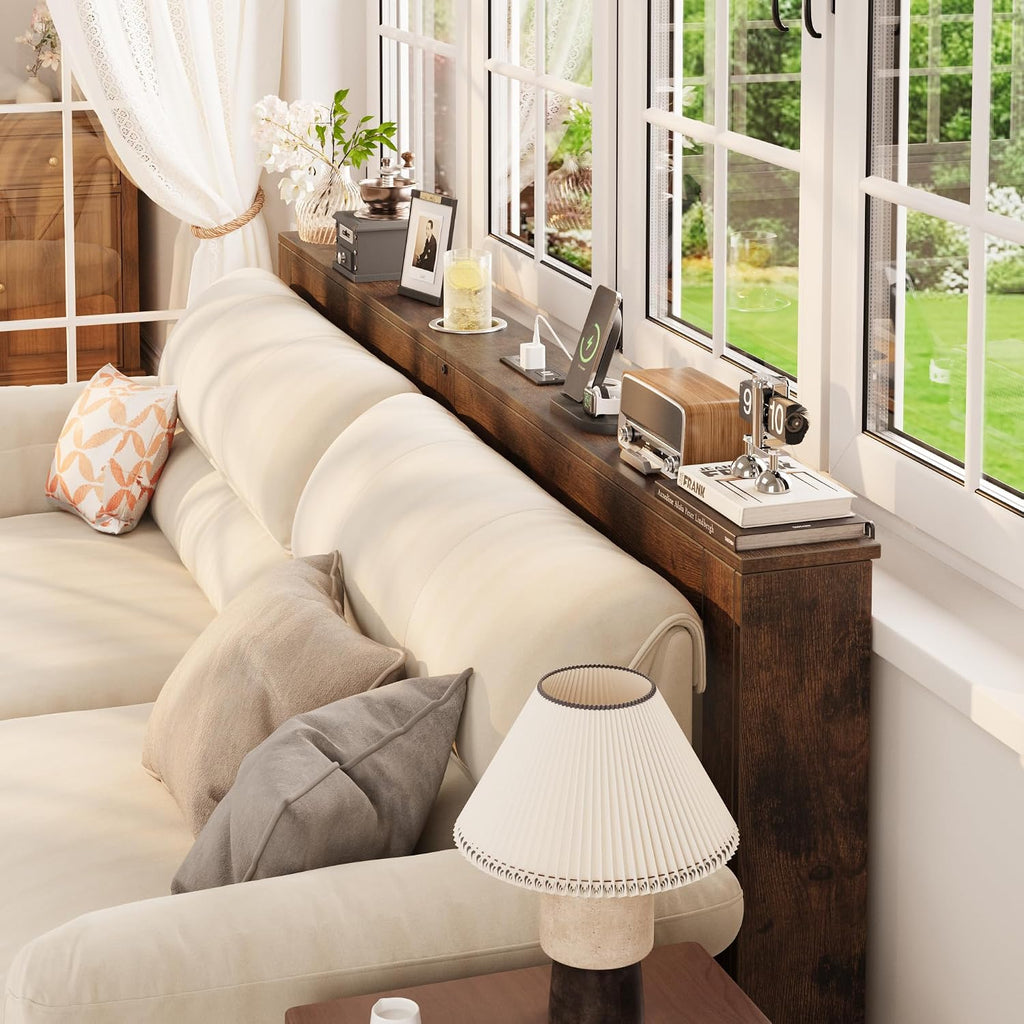 78.7" Behind Couch Table with Power Outlet, Skinny Sofa Table with USB Port