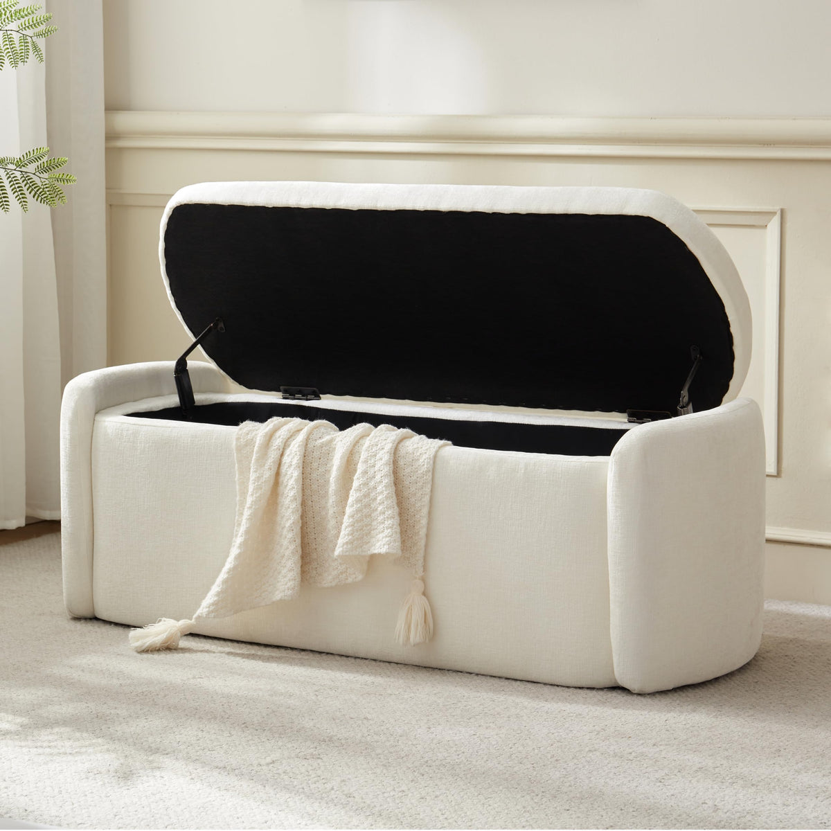 VKNOW Storage Bench, Upholstered Storage Ottoman Bench with Hinge, Khaki