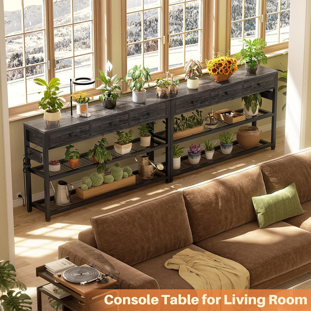 Ecoprsio Entryway Table with Power Outlets, 47" Console Table with Drawers