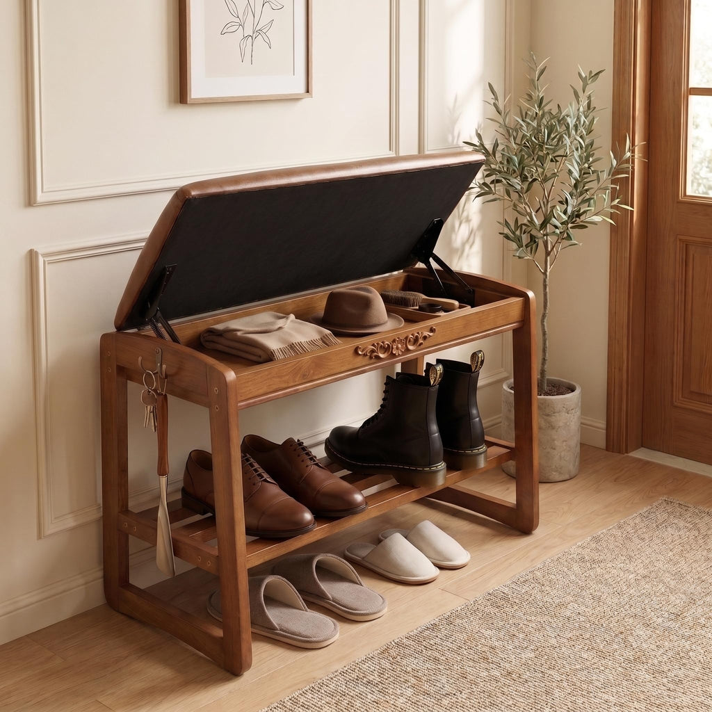 Shoe Rack Bench Solid Wood Entryway Shoe Storage Bench with Flip-Top 39.4''