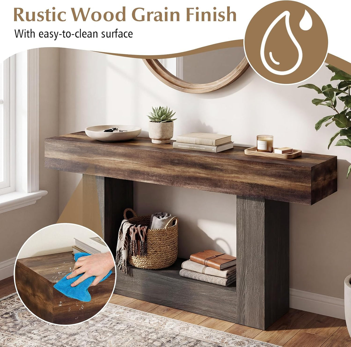 GIANTEX 63" Farmhouse Console Table, 2-Tier Narrow Entryway Table
