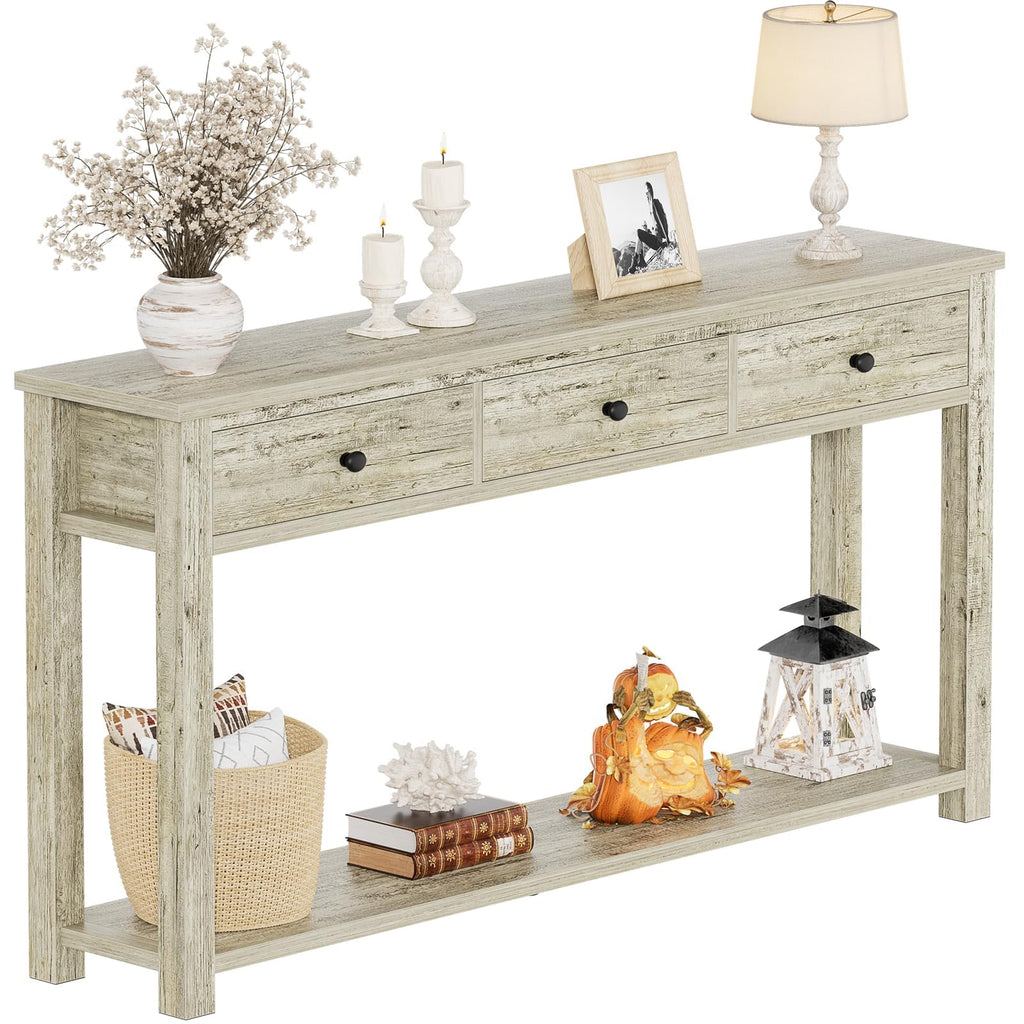 Homieasy Farmhouse Console Table with 3 Drawers, 47 Inch Wood Sofa Table with Storage Shelf for Living Room, Behind Couch, Entryway Table for Hallway, Living Room, or Foyer, Brown and Antique White
