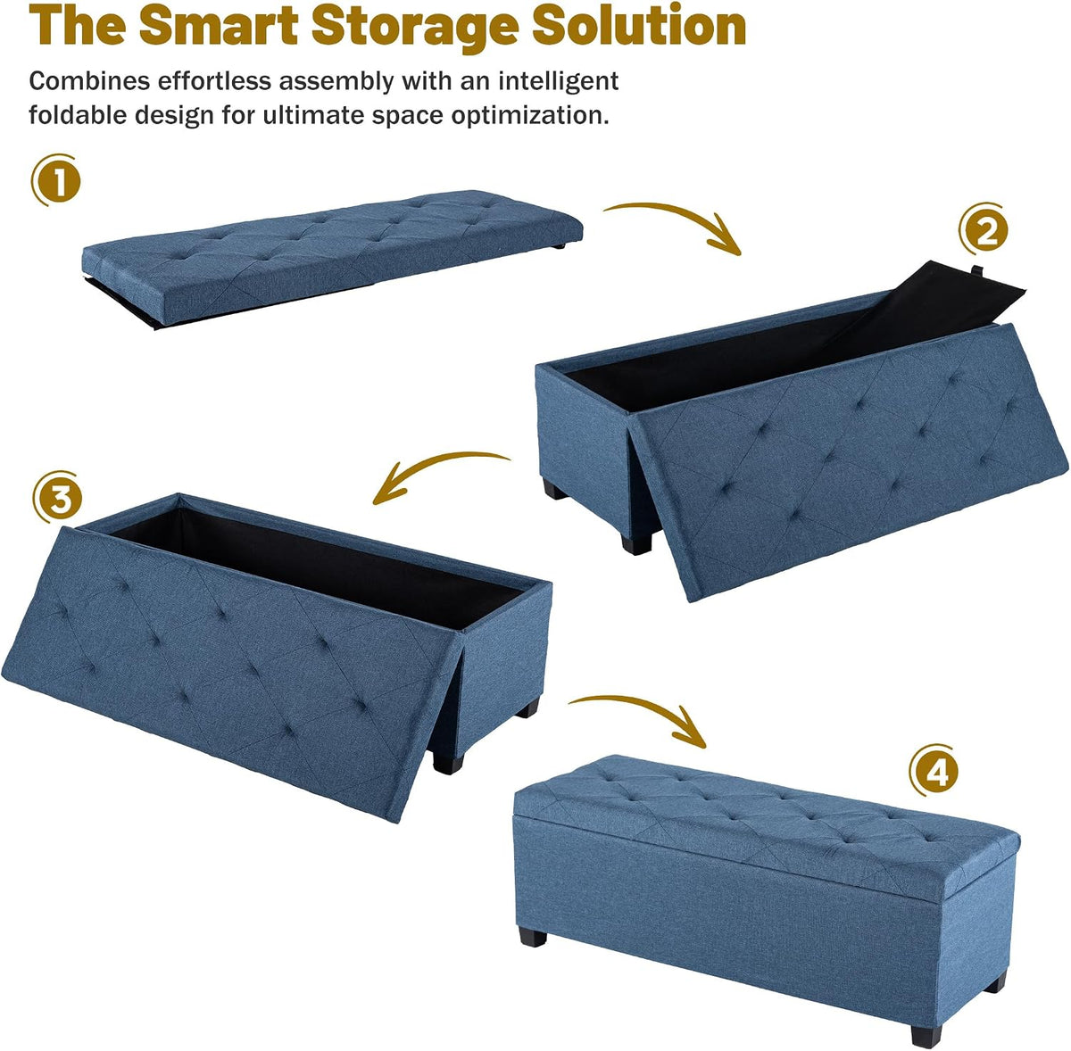 DUMOS Storage Ottoman Bench, 43.3 Inch End of Bed Bench for Living Room