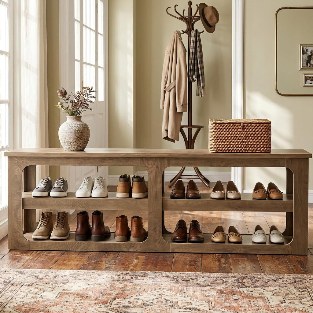 Tribesigns 70.87”Extra Long Entryway Shoe Bench with 3-Tier Storage Shelves
