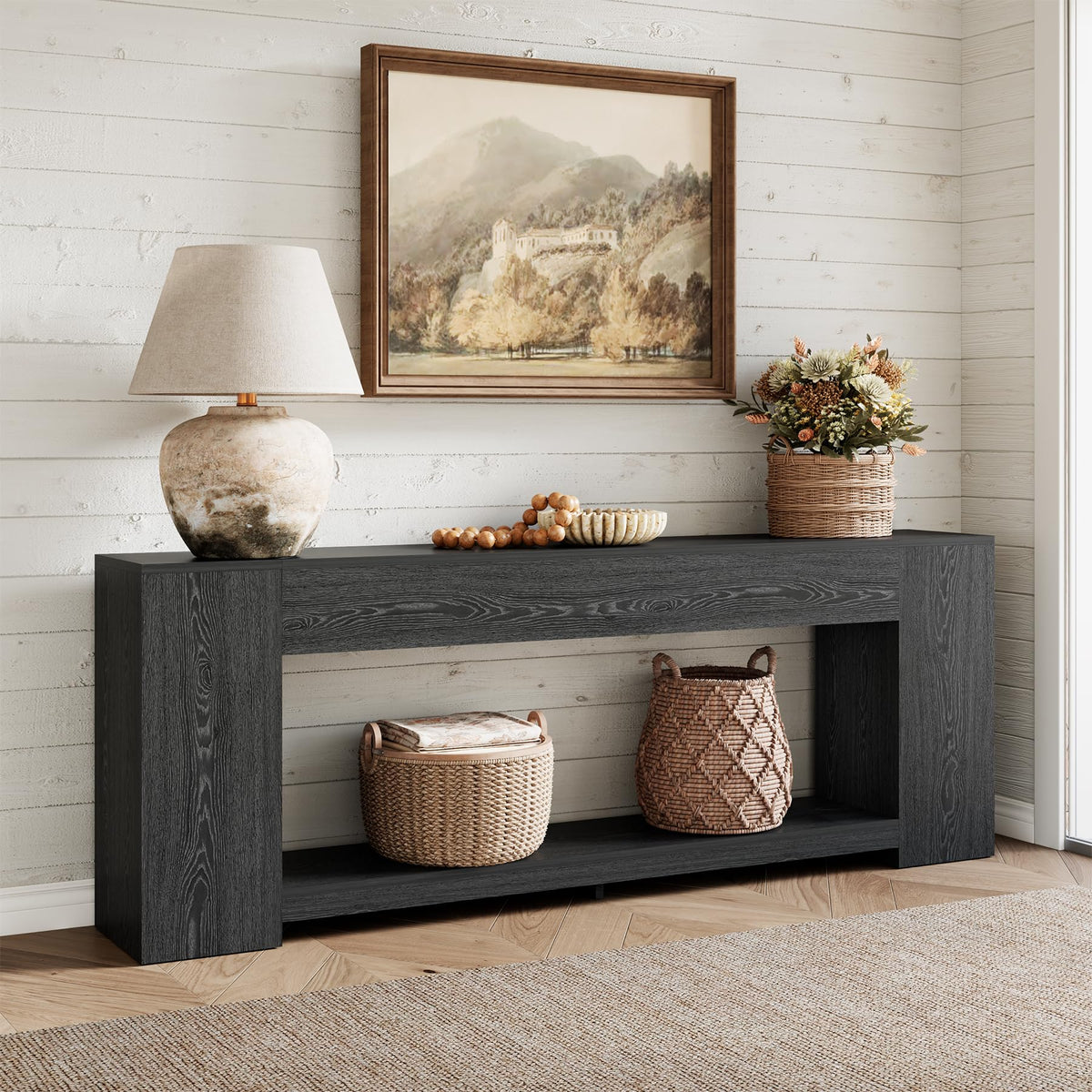 Epecoya 86-Inch Extra Long Console Tables for Entryway, Natural Oak Brown