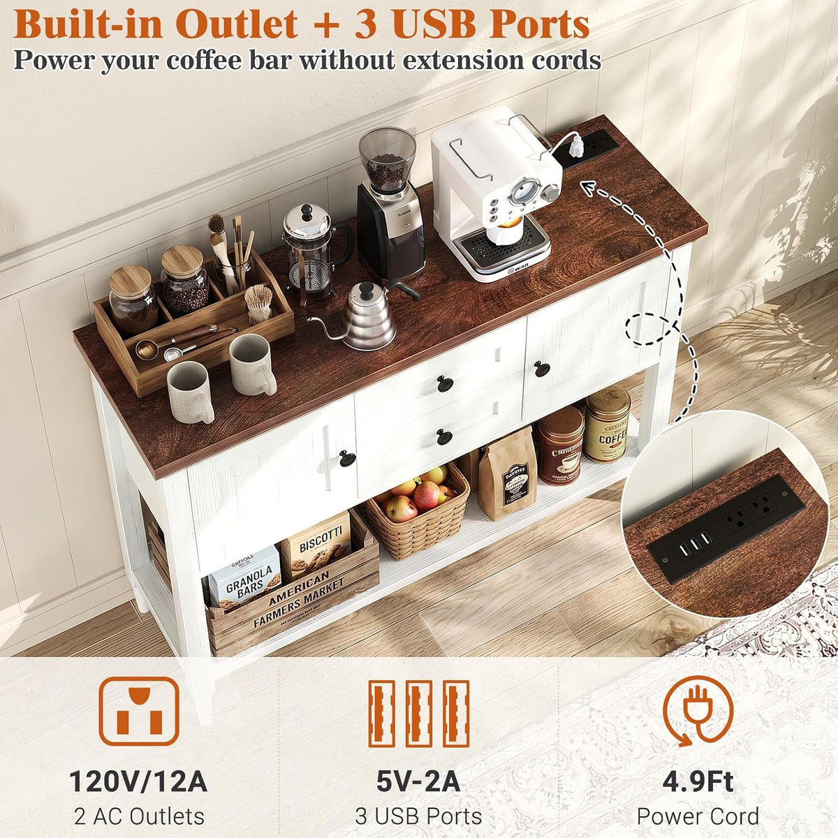 Unikito 41.7" Console Table with Outlets, Farmhouse Entryway Table