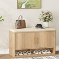 Fluted Shoe Storage Bench, Entryway Bench with Adjustable Shelves