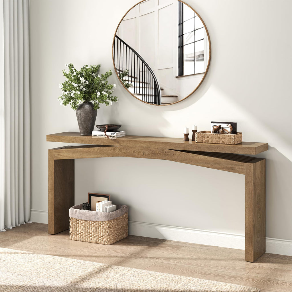 Epecoya Console Tables for Entryway 63-Inch, Natural Brown