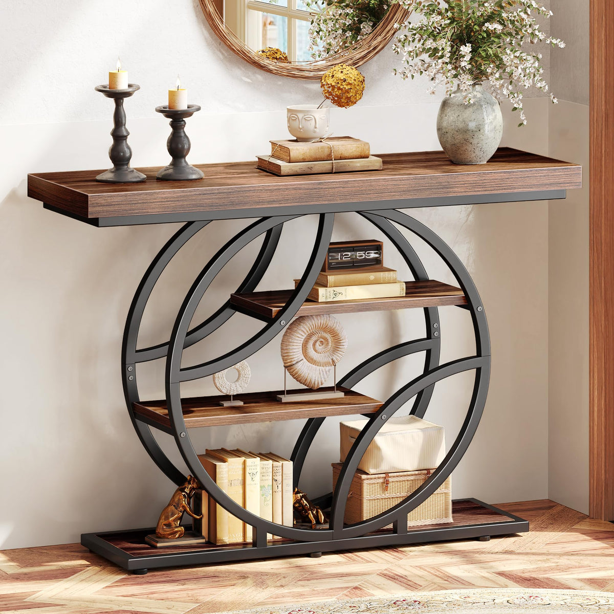 Huuger 41.3 Inch Entryway Table with Artistic Curved Metal Frame,Sofa Table