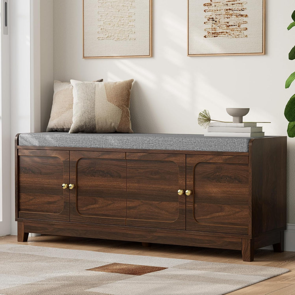 2-Tier Shoe Storage Bench, Entryway Bench w/Thickened Padded Seat Cushion