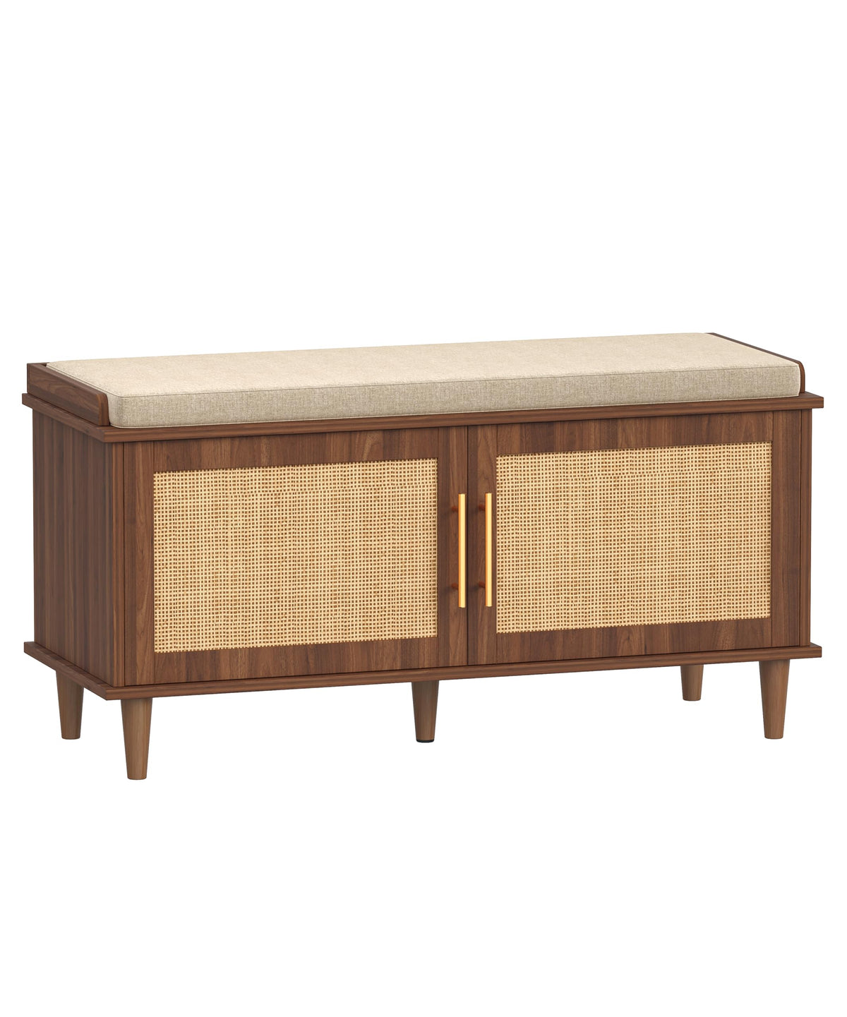 Akxomel 47.2" Rattan Shoe Storage Bench 4 Doors Wooden Entryway Bench Oak