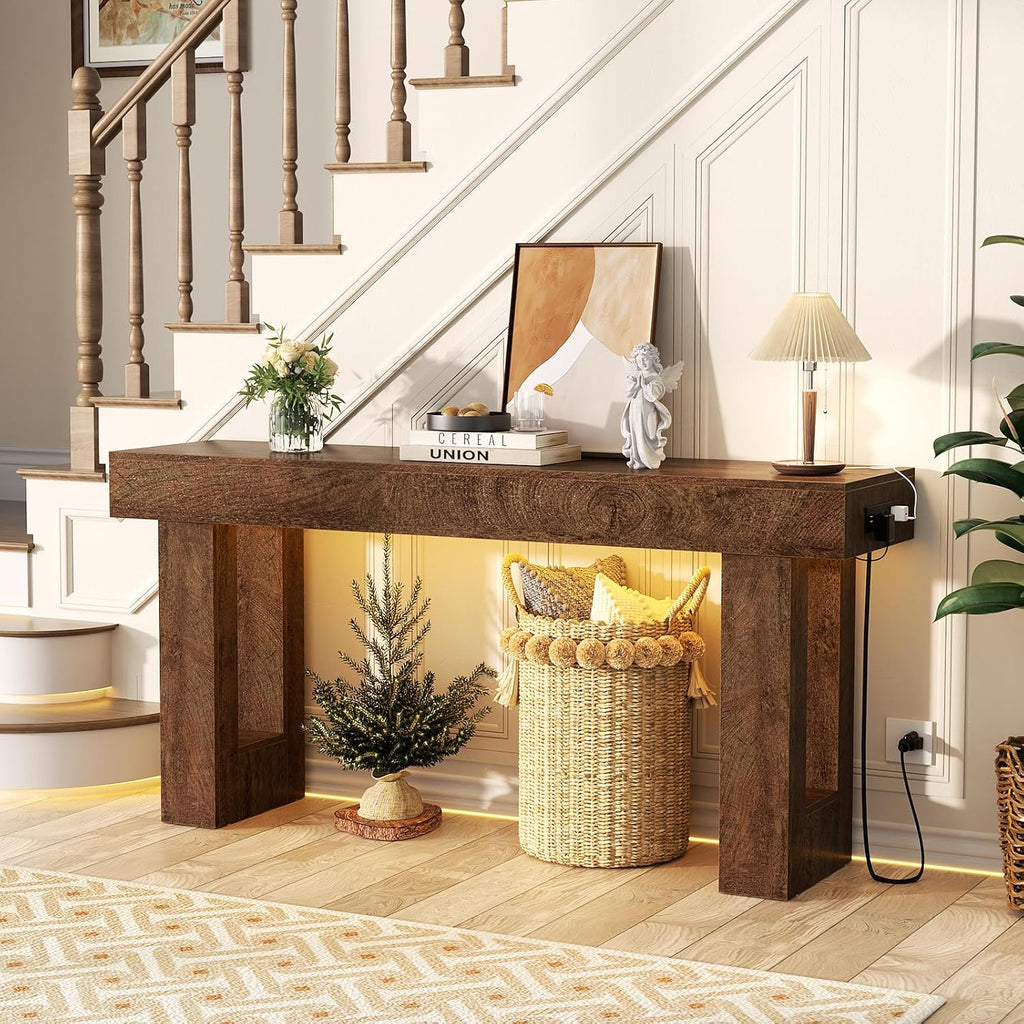 Unikito 63" Console Table with Sensor Light & AC Outlets with USB-C Ports