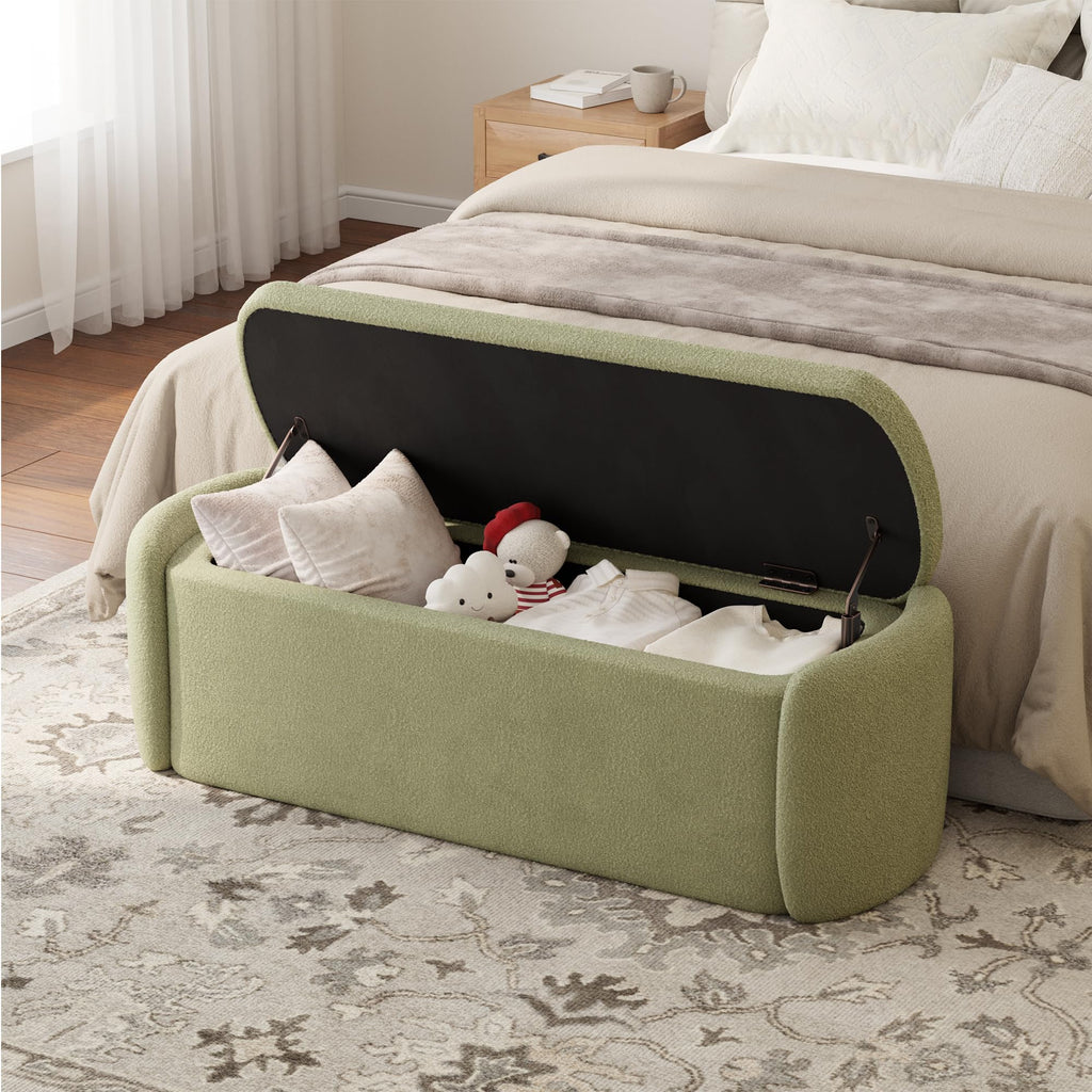 VKNOW Storage Bench, Upholstered Storage Ottoman Bench with Hinge, Khaki
