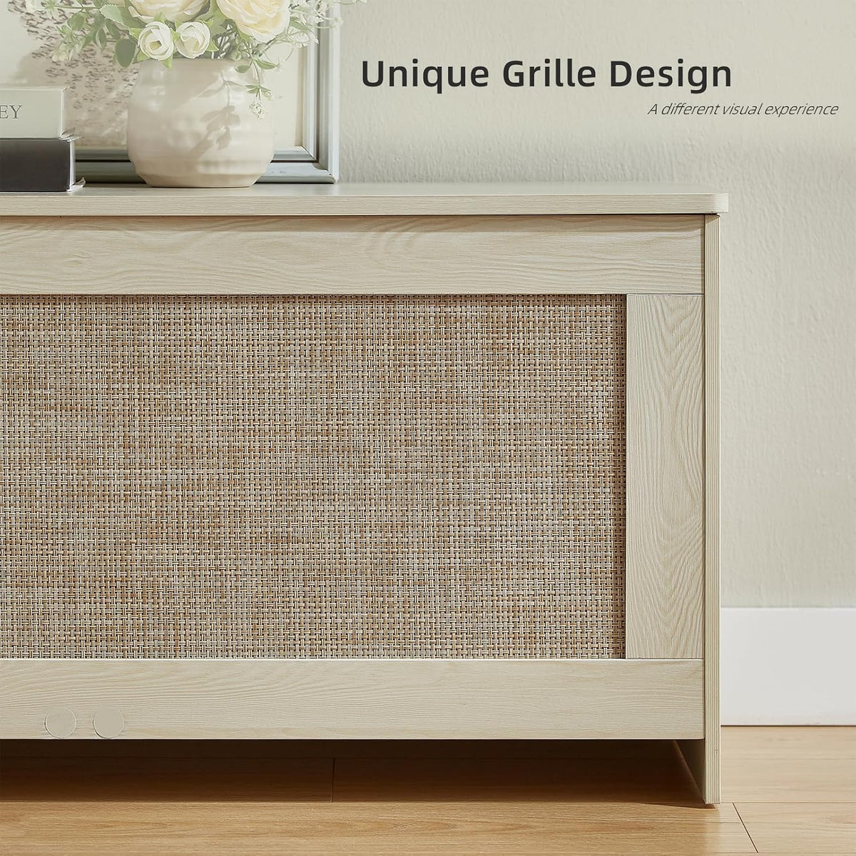 55.1" Storage Chest Extra Large,Rattan Storage Bench(White Cream)