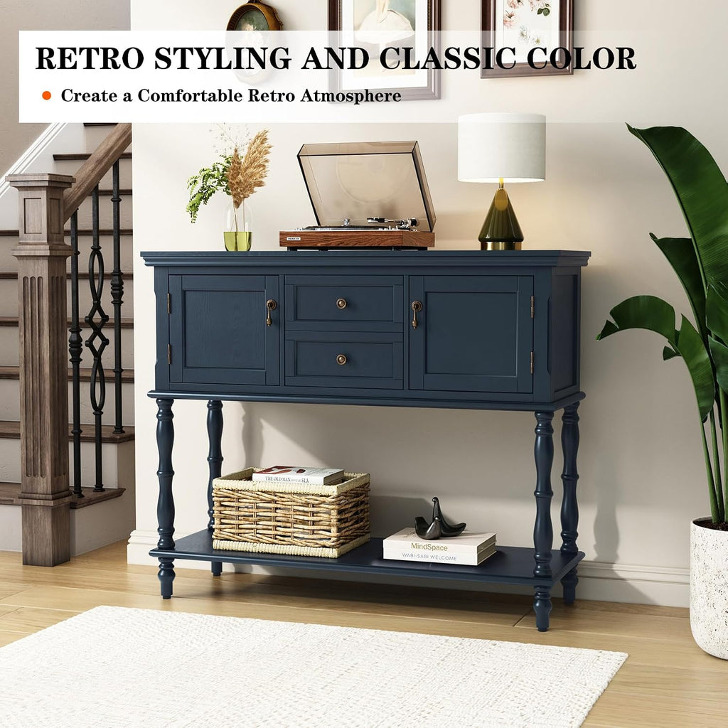 ARTPOWER Console Table with 2 Drawers, Retro Entryway Table with 2 Door