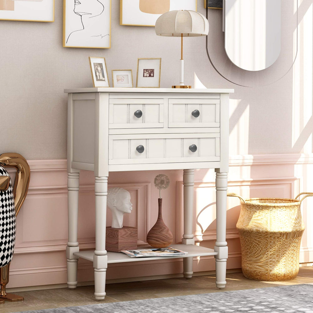 Knocbel Slim Antique Entry Console Table with 3 Drawers & Bottom Open Shelf, Solid Wood Narrow Sofa Couch Table for Entryway Hallway Living Room 23.7" W x 13" D x 31.4" H Natural
