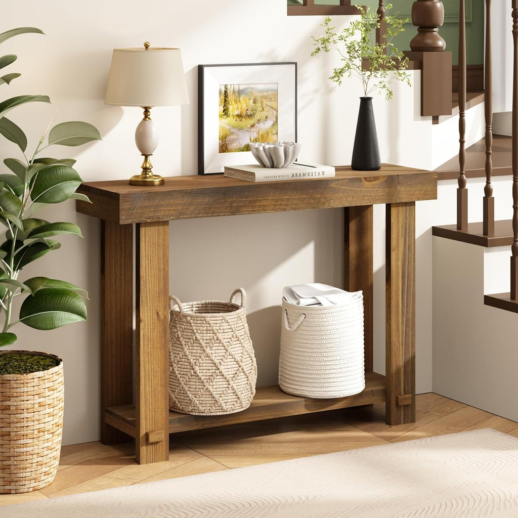 HOKYHOKY 42.5" Solid Wood Console Table for Entryway, Narrow Sofa Table