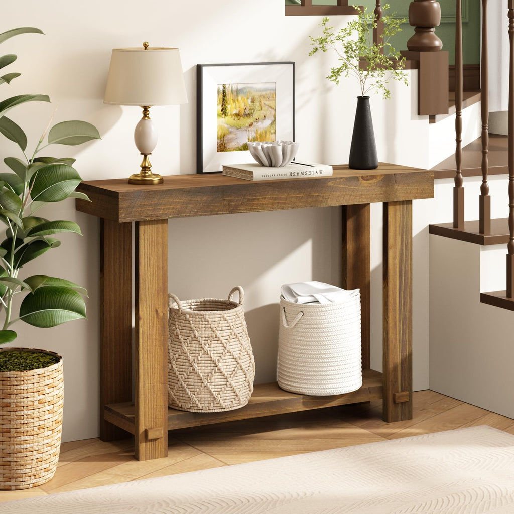 HOKYHOKY 42.5" Solid Wood Console Table for Entryway, Narrow Sofa Table