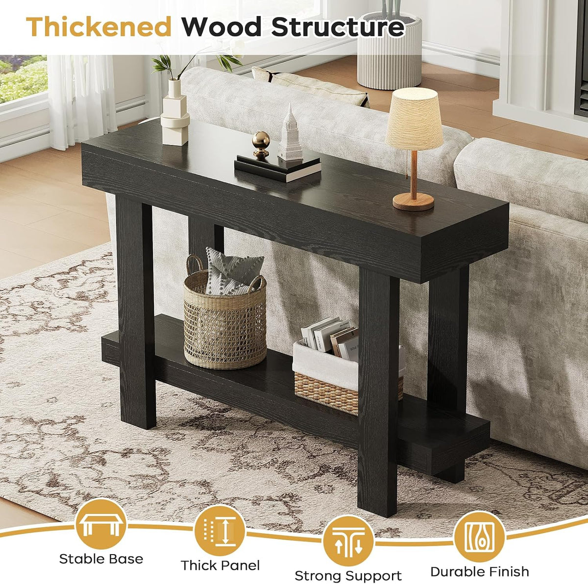 Console Table for Entryway, 47.2" Narrow Farmhouse Sofa Table Black