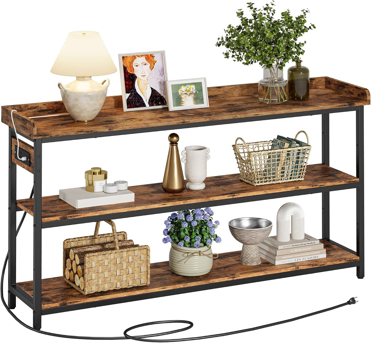 IRONCK Console Table with Power Outlet, One Piece Top, Sofa Table 55"