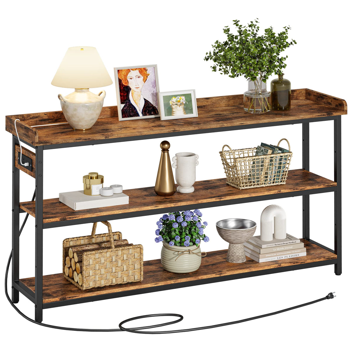 IRONCK Console Table with Power Outlet, One Piece Top, Sofa Table 55"