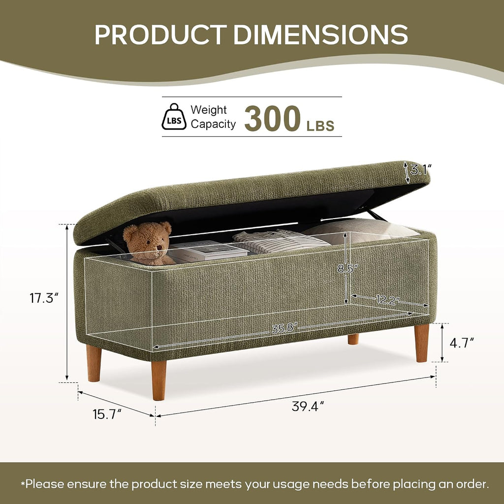 39.4" Ottoman with Storage Upholstered Storage Bench for Living Room