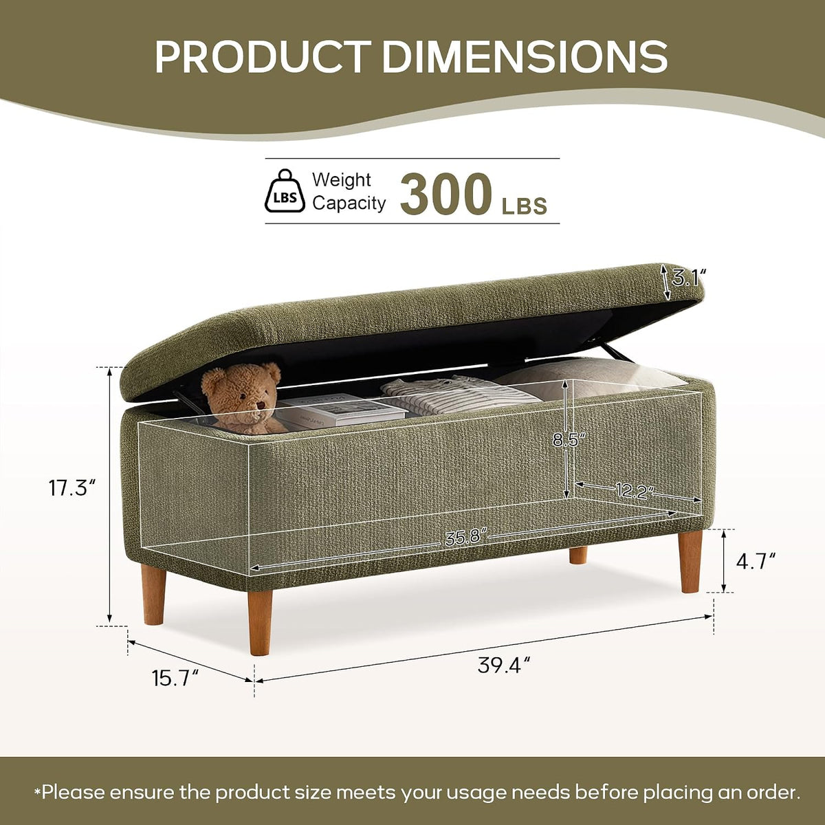 39.4" Ottoman with Storage Upholstered Storage Bench for Living Room