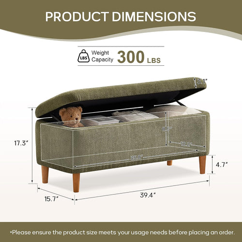 39.4" Ottoman with Storage Upholstered Storage Bench for Living Room