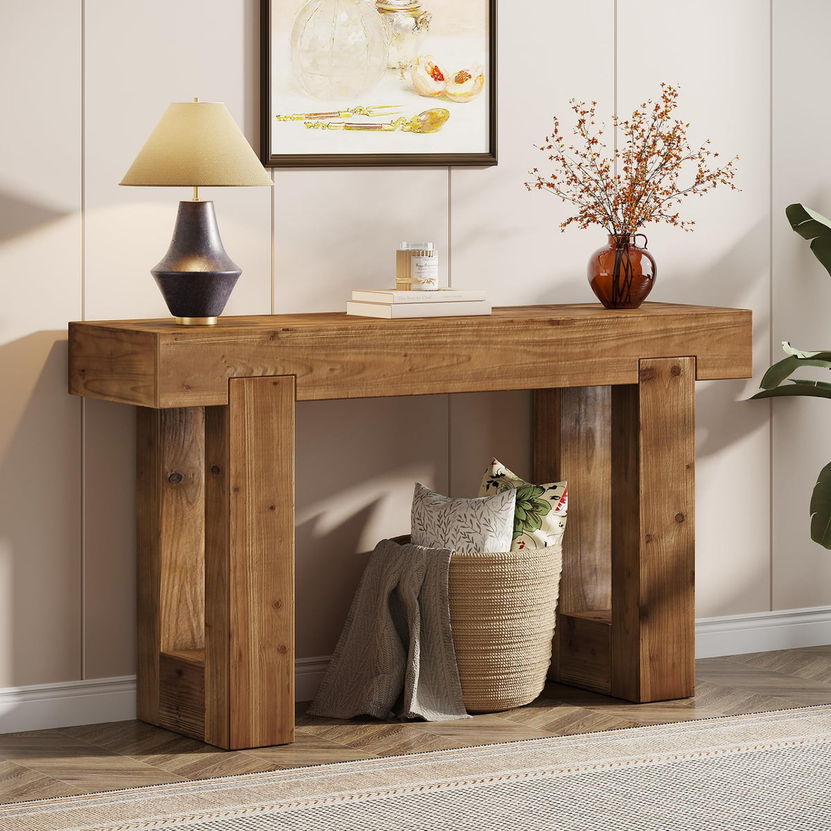 Tribesigns 63-Inch Long Console Table, Wooden Rectangular Sofa Table Behind The Couch, Farmhouse Entryway Table for Entrance, Hallway, Living Room (Mix Brown)
