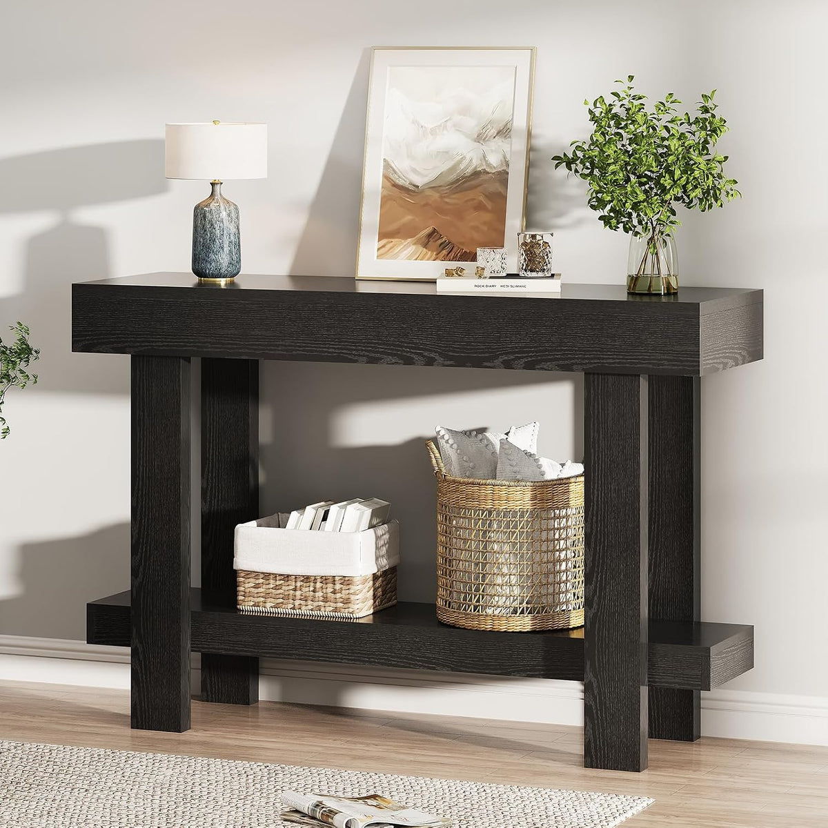 Console Table for Entryway, 47.2" Narrow Farmhouse Sofa Table Black