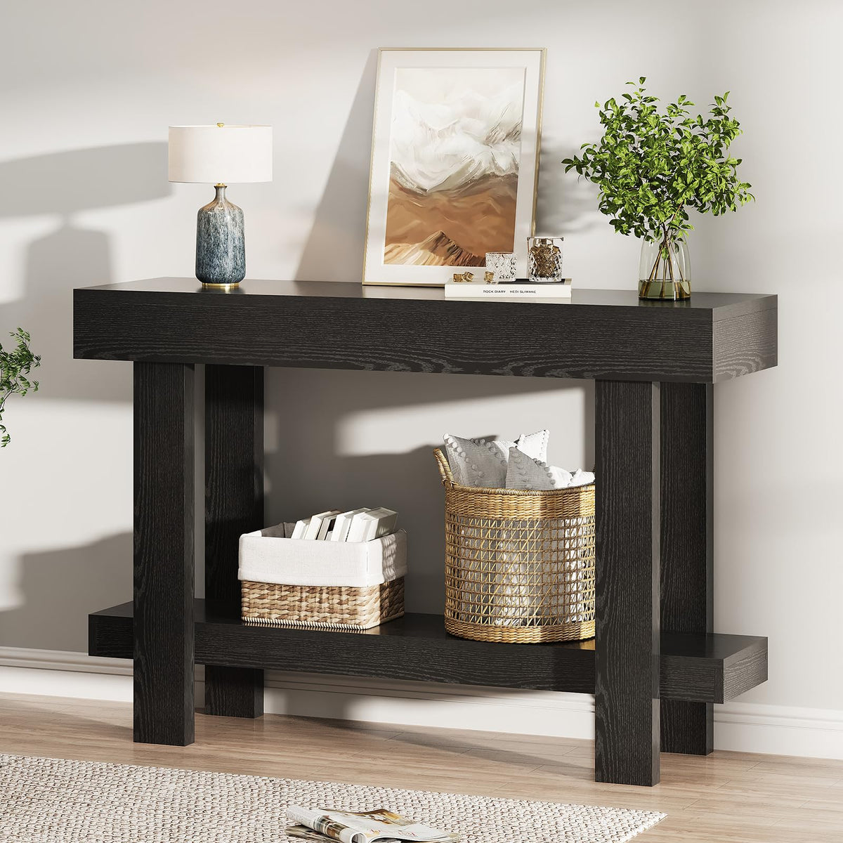 Console Table for Entryway, 47.2" Narrow Farmhouse Sofa Table Black