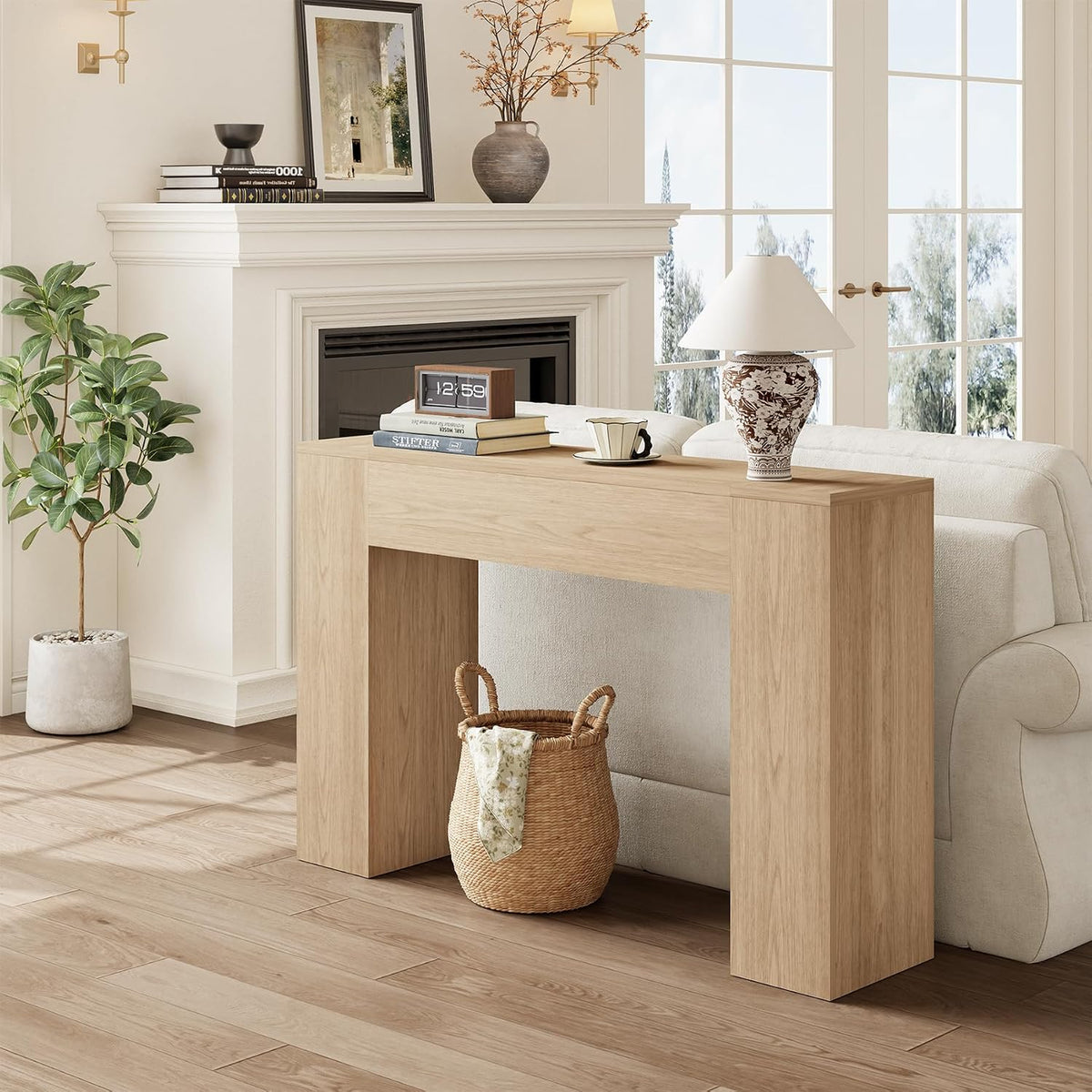 Epecoya 43 Inch Small Light Oak Console Table for Hallway Entryway Entrance