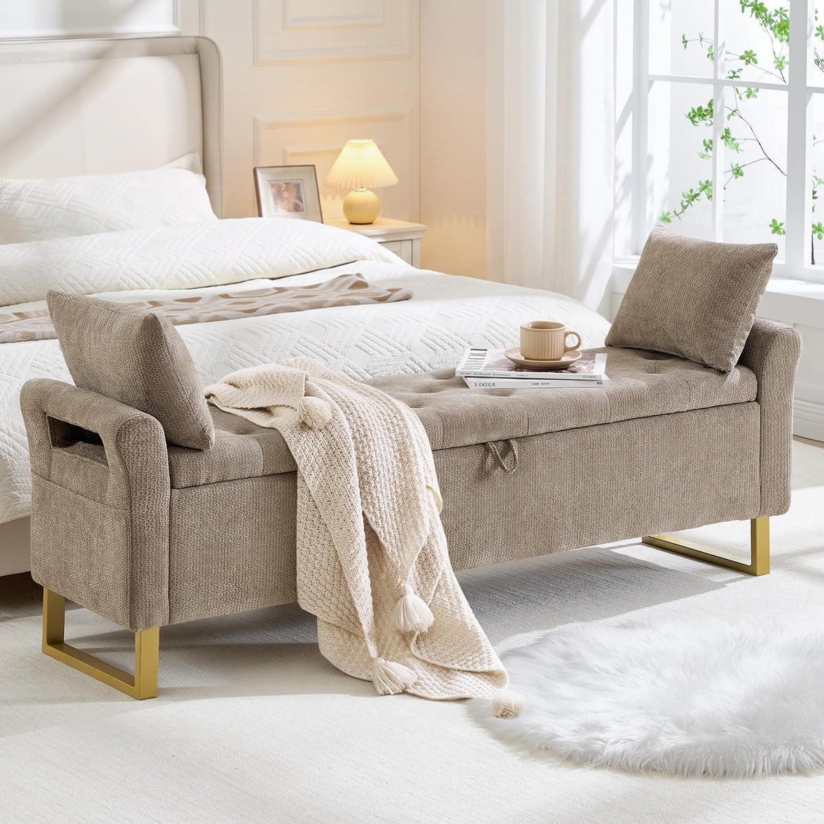 67" King Size End of Bed Storage Bench, Storage Benches for Bedroom, Green