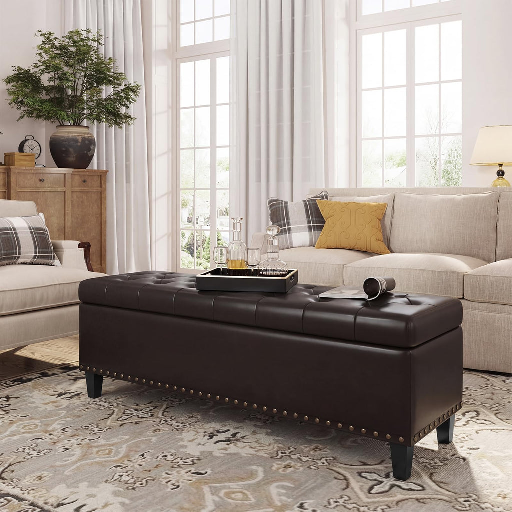 FiveWillowise 51 Inch Storage Ottoman Bench,Large End of Bed Storage Bench