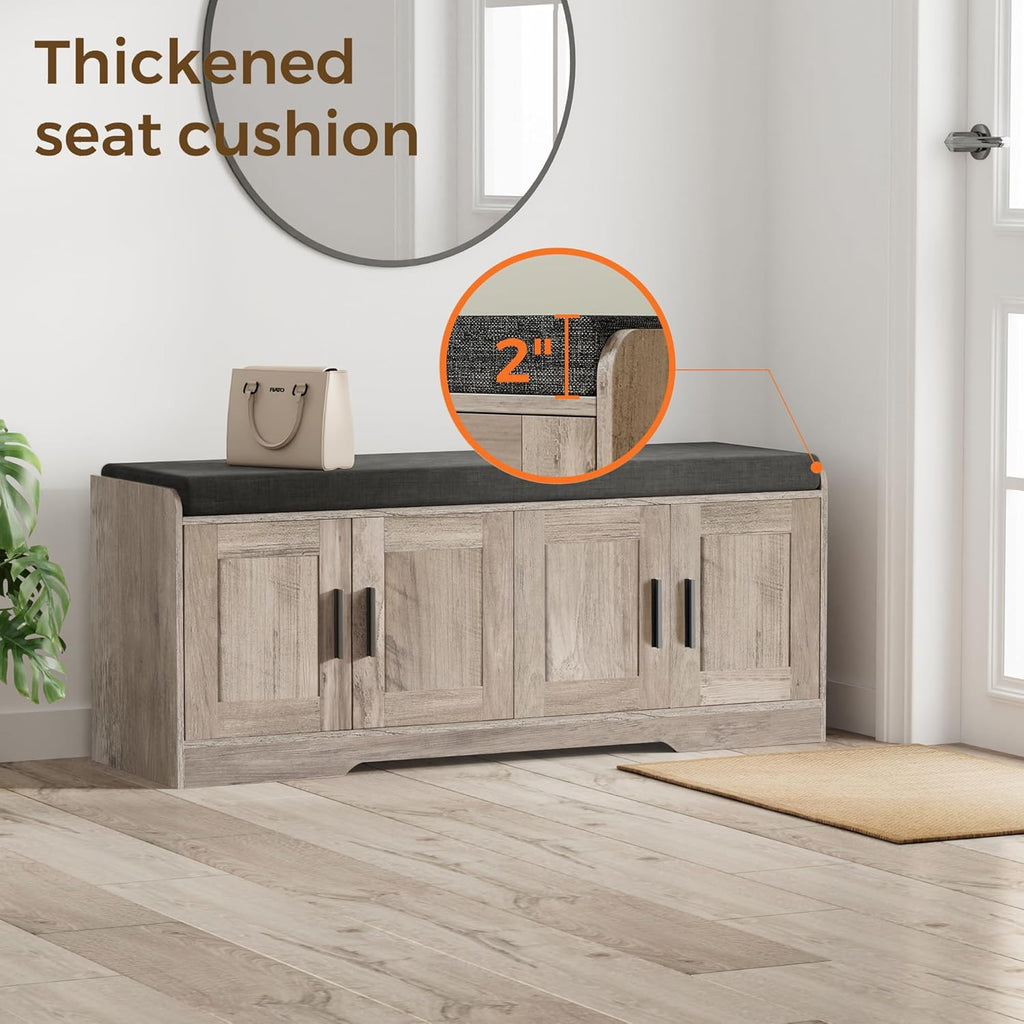Homleke Shoe Storage Bench, 4 Doors & Thickened Padded Seat Cushion