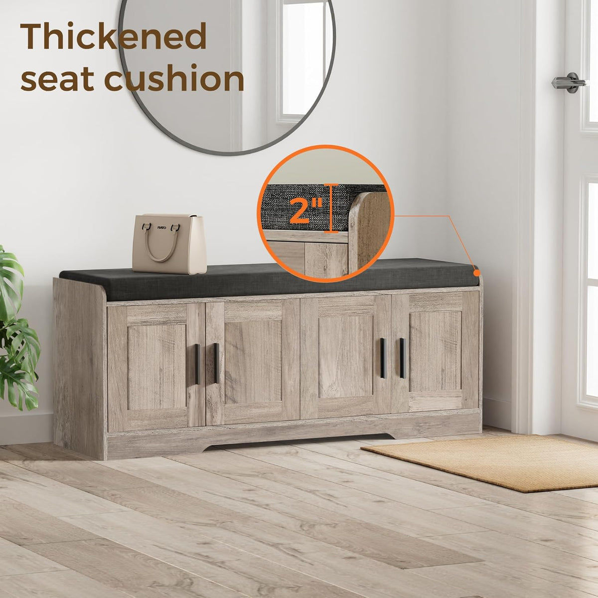 Homleke Shoe Storage Bench, 4 Doors & Thickened Padded Seat Cushion