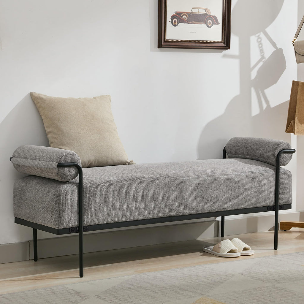 SOFTHION 61.2" End of Bed Bench, Chenille Upholstered Entryway Bench, Beige
