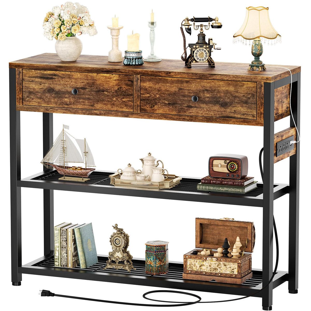 Ecoprsio Entryway Table with Power Outlets, 47" Console Table with Drawers
