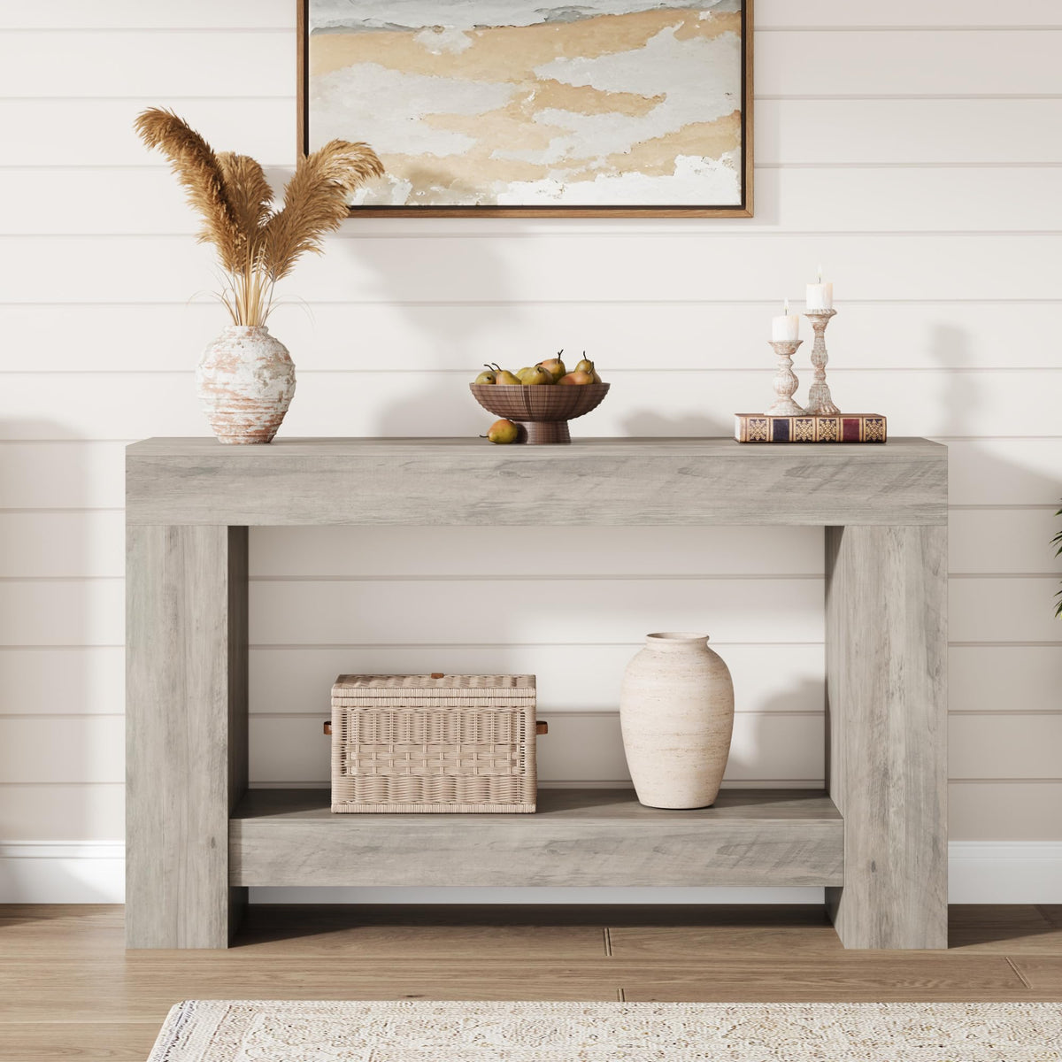 Garvee 47" Farmhouse 2-Tier Console Table for Entryway, Black