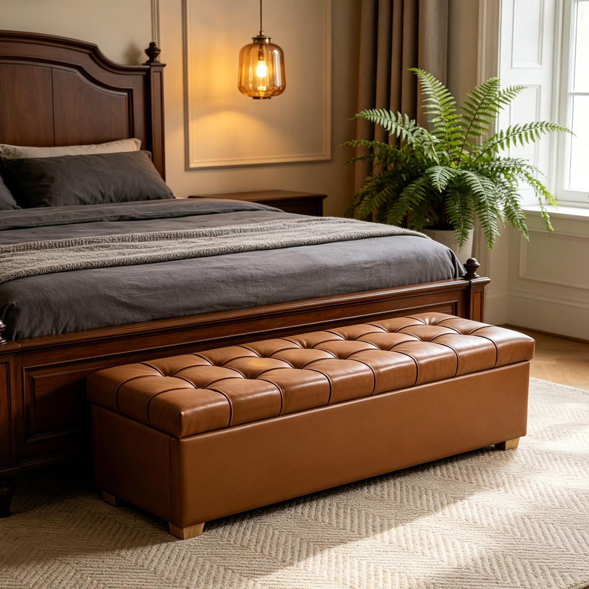 Chifee & Vingol 60" Ottoman with Storage Oversized End of Bed Storage Bench Upholstered Benches for Entryway, Living Room, Bedroom-Beige