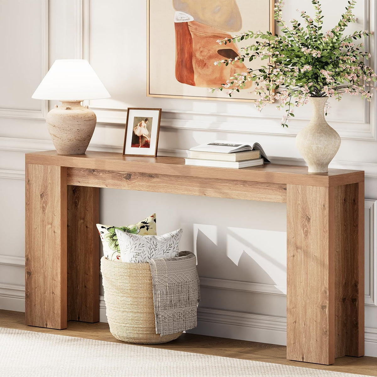 karlott 70.9" Extra Long Console Table, Farmhouse Entryway Table, Brown