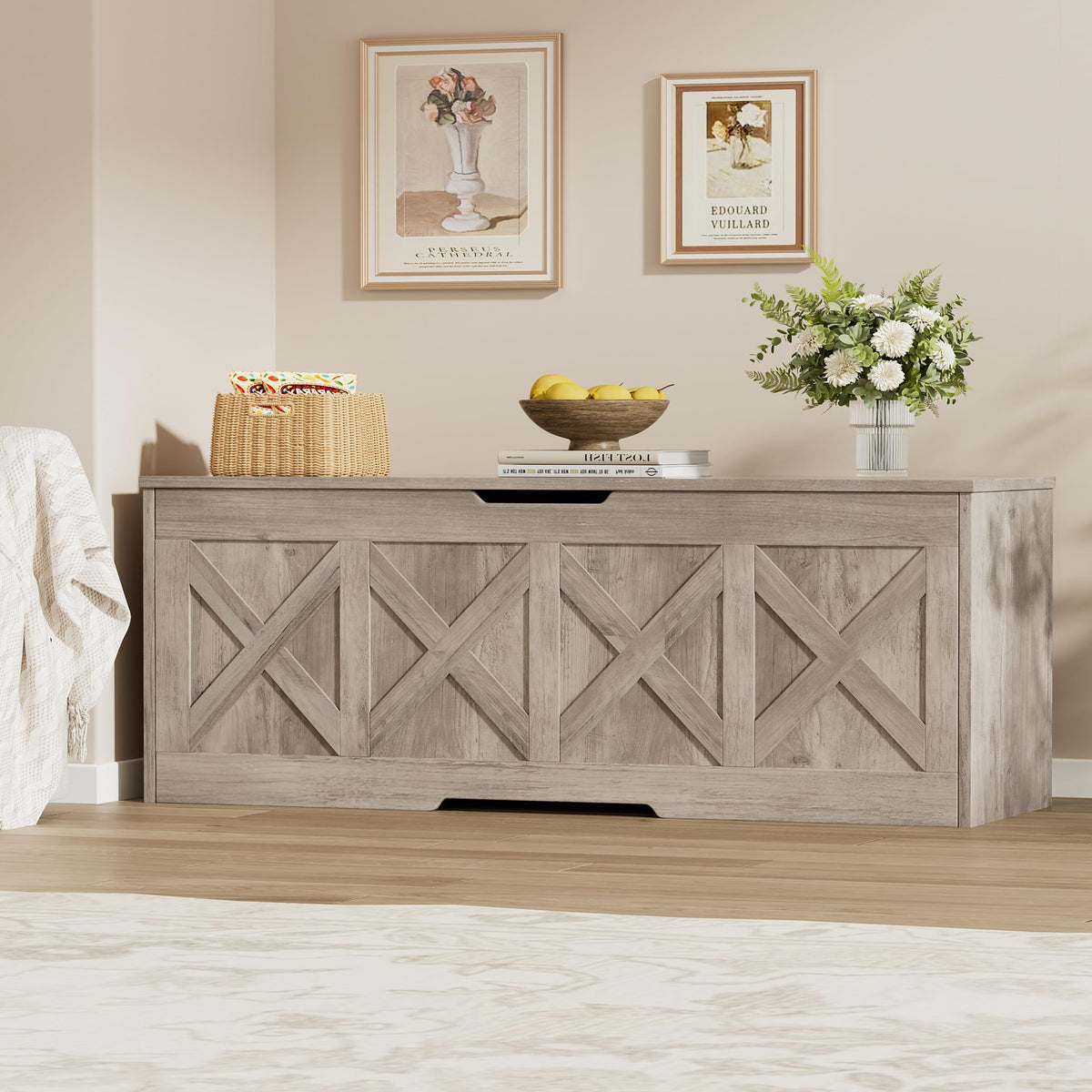 Homleke 47.2" Extra-Large Wooden Storage Chest, Farmhouse Storage Bench