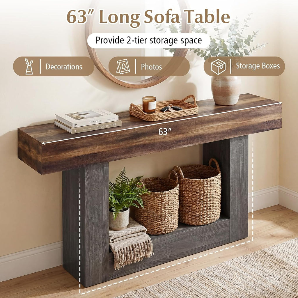 GIANTEX 63" Farmhouse Console Table, 2-Tier Narrow Entryway Table